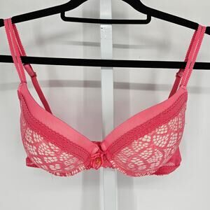 Daisy Fuentes Womens Sz 36D Padded Push Up Bra Sexy Pink Lace
